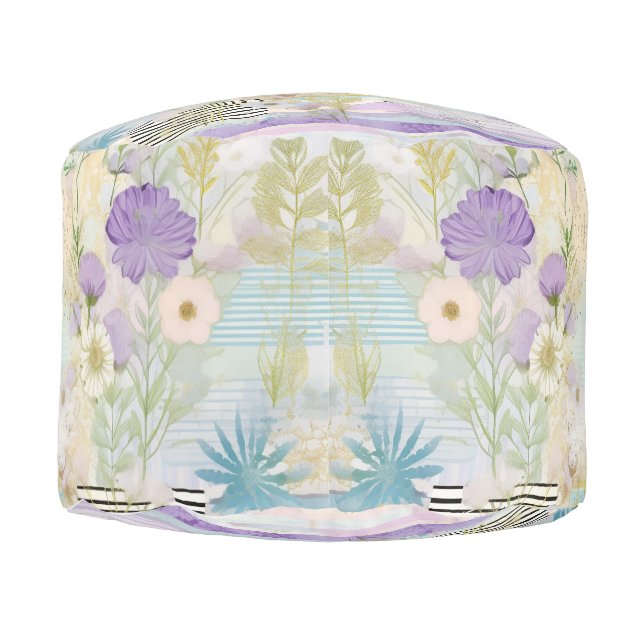 *~* 1 Round Pastel Floral Ethereal  Flowers Pouf (Back)
