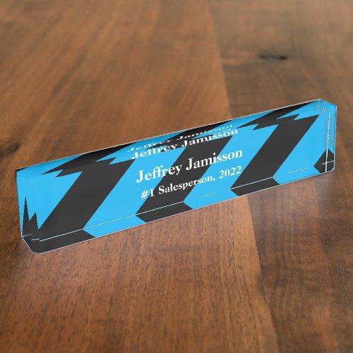 1 Salesperson Modern Blue and Black Acrylic Nameplate