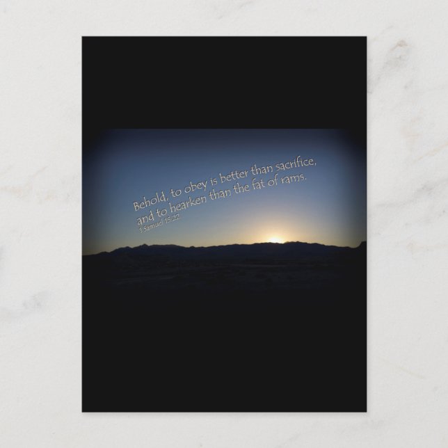 1 Samuel 15:22 Sunset Black Border Postcard (Front)