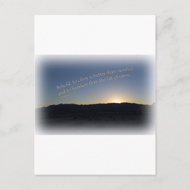 1 Samuel 15:22 Sunset White Border Postcard (Front)