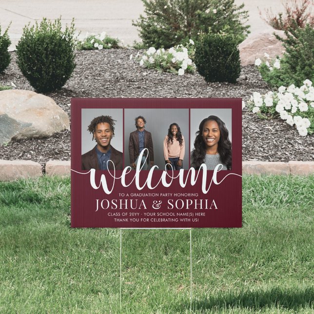 1 Sided Double Graduation Joint Welcome Maroon Red Sign (Creator Uploaded)