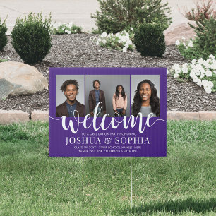 1 Sided Double Graduation Joint Welcome Purple Sign
