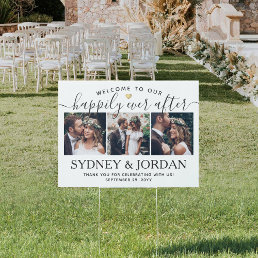 1 Sided Happily Ever After 3 Photo Wedding Yard Sign