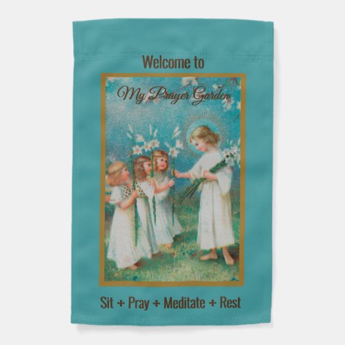1_sided Jesus Greets Little Angels with Lilies Garden Flag