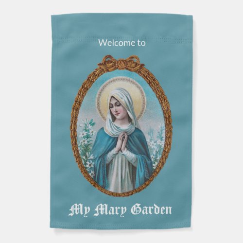 1_sided Mary amid Lilies in an Oval Frame M 053 Garden Flag