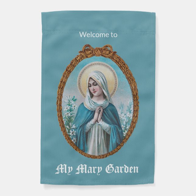 1-sided Mary amid Lilies in an Oval Frame (M 053) Garden Flag (Front)