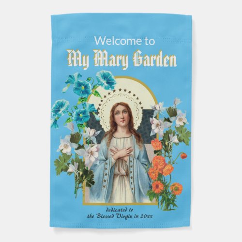1_sided Mary with Emblematic Flowers Garden Flag