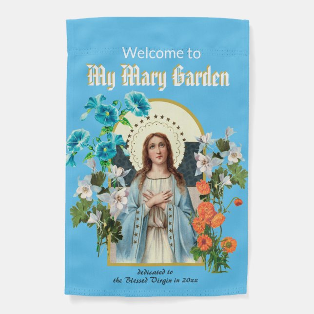 1-sided Mary with Emblematic Flowers Garden Flag (Front)