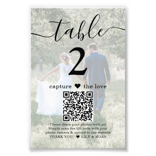 1 Sided Photo for Framing QR Wedding Table Number