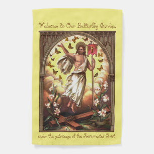 1-sided Resurrected Christ, Flutter of Butterflies Garden Flag
