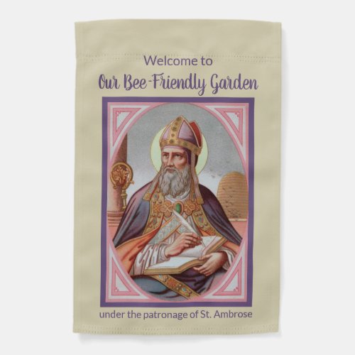 1_sided St Ambrose with Beehive on a Windowsill Garden Flag