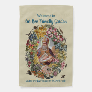 1-sided St. Ambrose with Flowers, Bees, and Hive Garden Flag