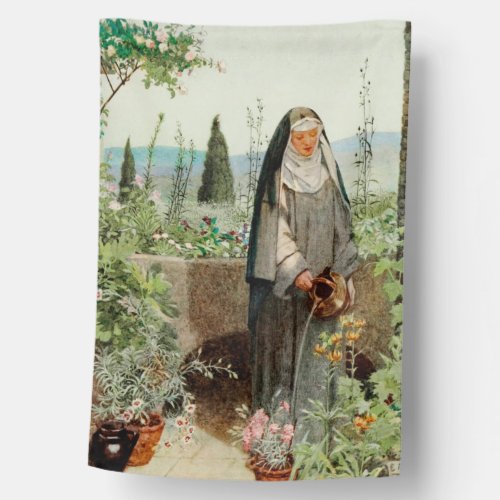 1_sided St Clare of Assisi Watering Flowers M065 House Flag