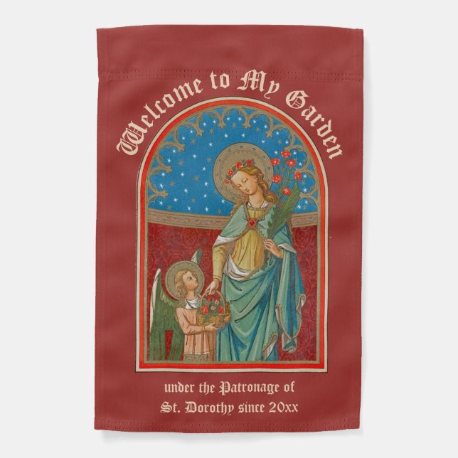 1-sided St. Dorothy Receiving Apples and Roses Garden Flag (Front)