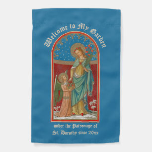 1-sided St. Dorothy Receiving Apples and Roses Garden Flag