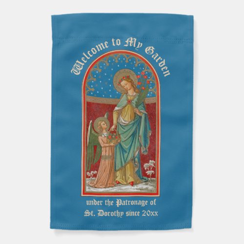 1_sided St Dorothy Receiving Apples and Roses Garden Flag