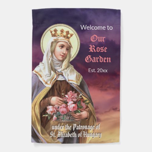 1_sided St Elizabeth of Hungary with Roses M 057 Garden Flag