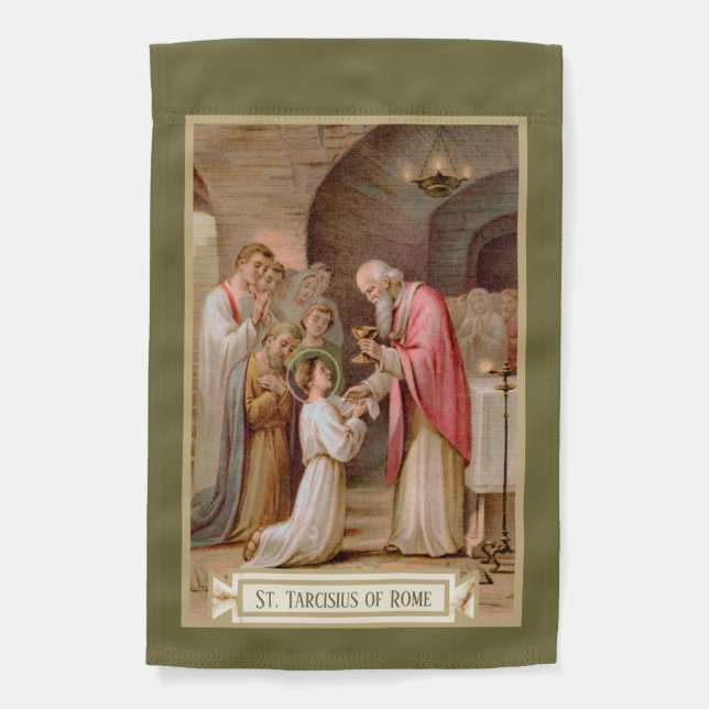 1-sided St. Tarcisius Receiving the Eucharist Garden Flag (Front)