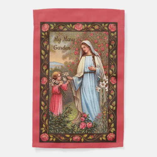 1_sided Standing Mary with Christ Child amid Roses Garden Flag