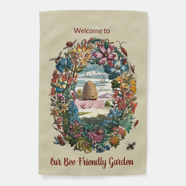1-sided Wreathed Beehive Vignette Garden Flag (Front)
