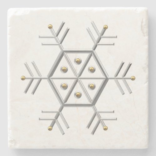 1_Silver and Gold Snowflake 3_D Look Stone Coaster