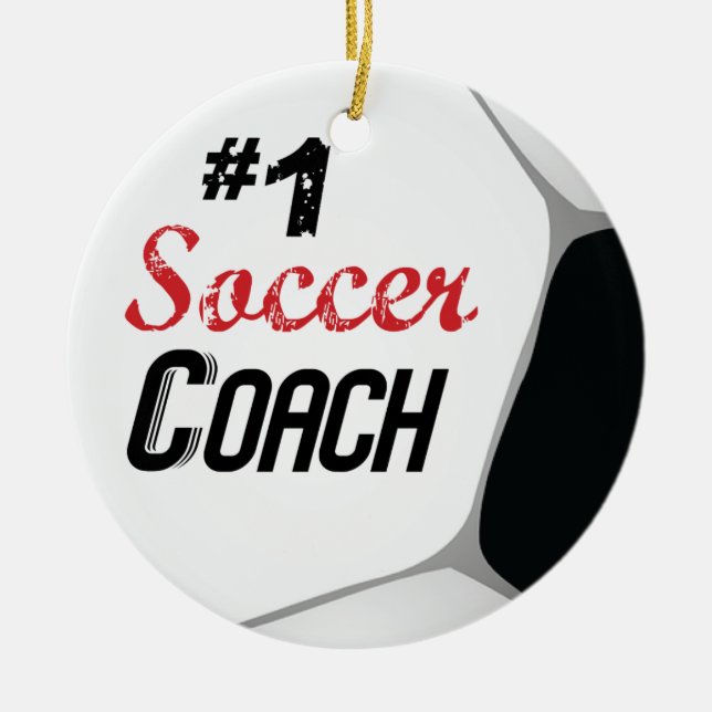 #1 Soccer Coach Large Ball Ceramic Ornament (Front)