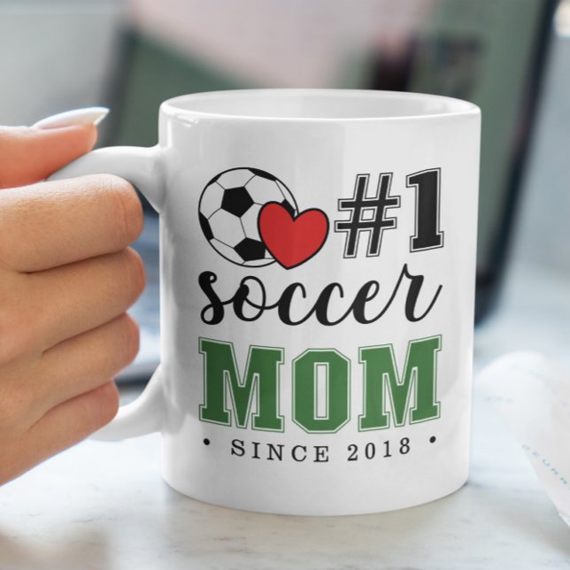 #1 Soccer Mom Green Font Red Heart Coffee Mug (Creator Uploaded)