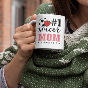 #1 Soccer Mom Pink Font Red Heart Coffee Mug