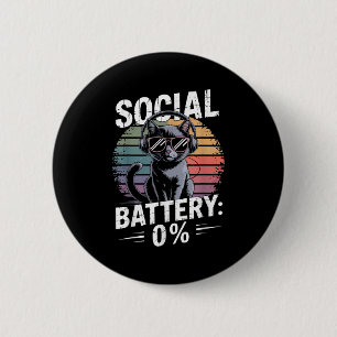 1% Social Battery Sarcastic Funny Introverted Cat  Button