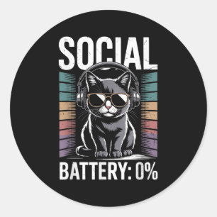 1% Social Battery Sarcastic Funny Introverted Cat Classic Round Sticker