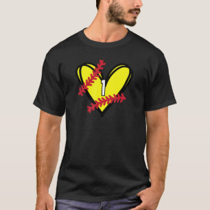 1 Softball Heart Sports Player Fan Jersey T-Shirt