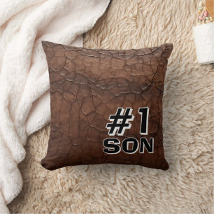 #1 Son Leather-look Throw Pillow