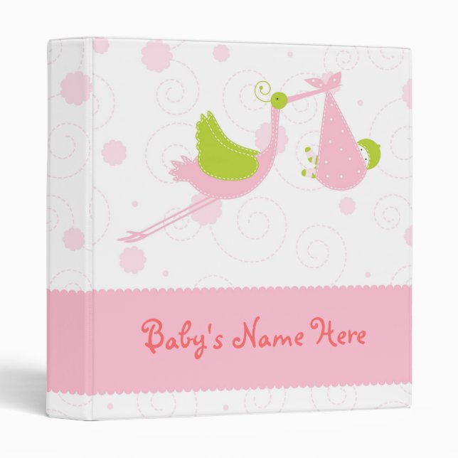 1" Stork Baby Girl Photo Album 3 Ring Binder (Front/Spine)