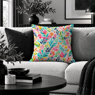 1. Stylish Abstract Pink Green Preppy Floral Pillo Throw Pillow