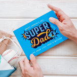 #1 Super Dad Superhero Comic Book Father's Day Card<br><div class="desc">The perfect father's day greeting card for superhero dads. Our #1 Super Dad father's day card features features "Super Dad" in a fun stylish comic book style typographic design in navy blue, light blue, and yellow with a halftone comic book pattern design. Customize with Dad's monogram and your own optional...</div>