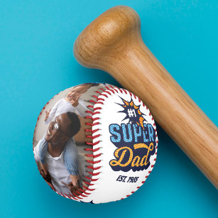 #1 Super Dad Superhero Comic Book Monogram & Photo Baseball