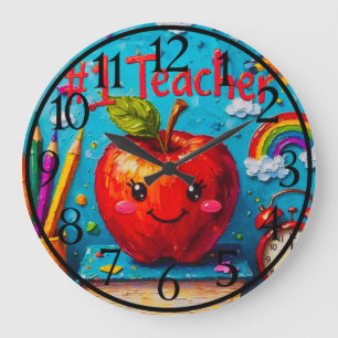#1 Teacher Appreciation Illustration Large Clock