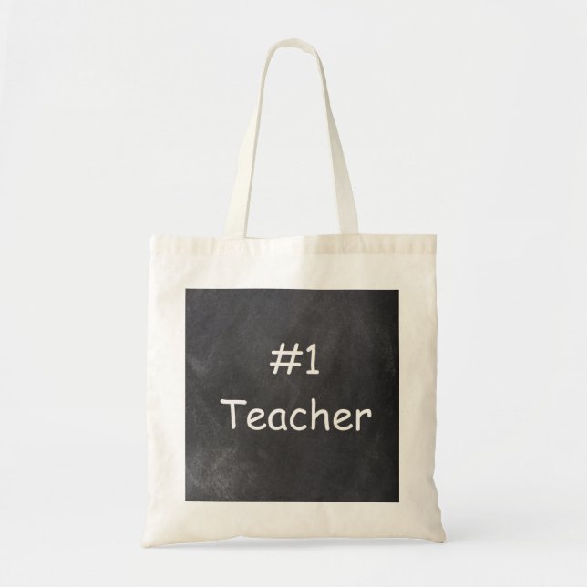 #1 Teacher Chalkboard Design Gift Tote Bag (Front)