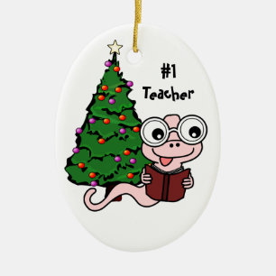 #1 Teacher Christmas Bookworm Ornament