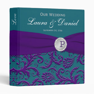 1" Teal and Purple Damask Wedding Binder