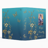 1" Teal, Gold Floral, Butterfly Wedding Binder (Background)