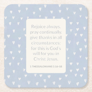 1 Thessalonians 5:16-18 Bible Verse Rejoice Always Square Paper Coaster