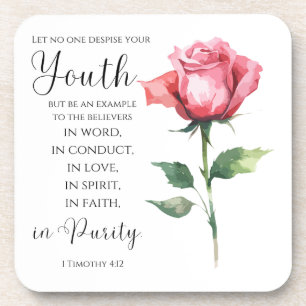 1 Timothy 4:12 - Youth Bible Verse Flower Beverage Coaster