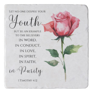 1 Timothy 4:12 - Youth Bible Verse Flower Trivet