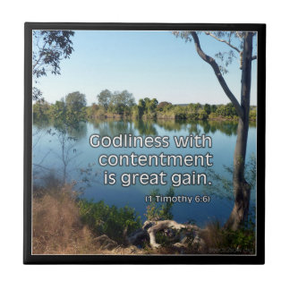 1 Timothy 6v6 - Godliness with Contentment Ceramic Tile