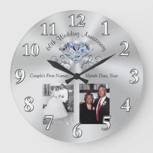 1 to 2 Photos and Your Text 60th Anniversary Gifts Large Clock
