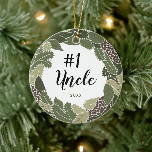 1 Uncle Personalized Funcle Rustic Pine Wreath Ceramic Ornament