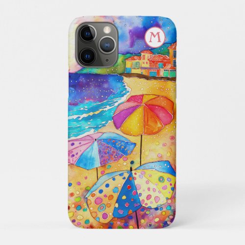 *~*  1 Watercolor Sea Beach Umbrella Sand iPhone 11 Pro Case