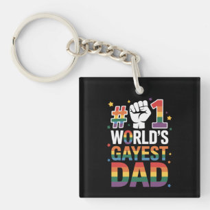 #1 World's Gayest Dad Funny Father's Day LGBT  Keychain