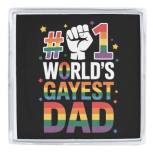#1 World's Gayest Dad Funny Father's Day LGBT  Silver Finish Lapel Pin
